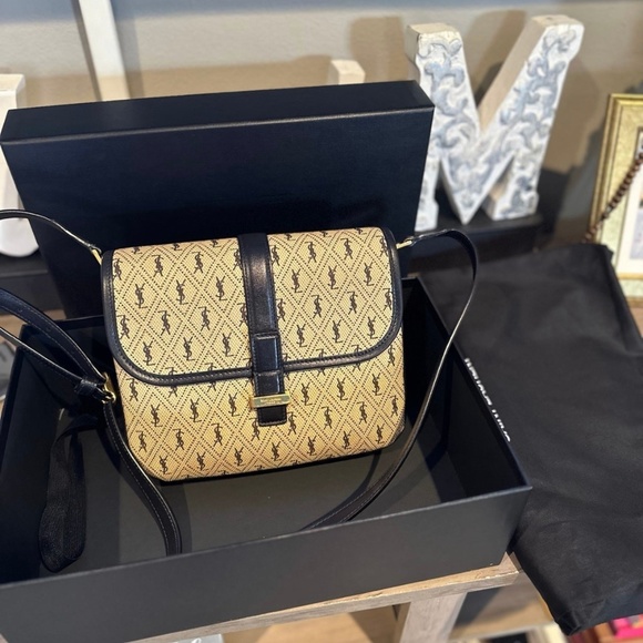 Saint Laurent Beige Monogram All Over Canvas Shoulder Bag - Picture 1 of 12
